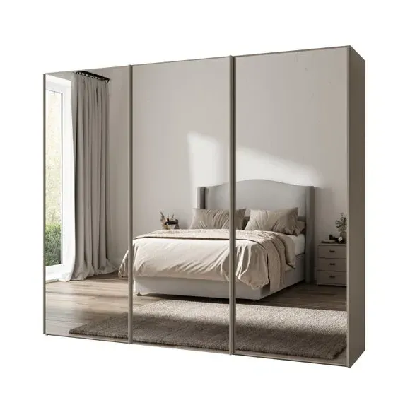 3-Door Sliding Wardrobe with Mirror - Pebble