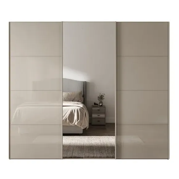 3-Door Sliding Wardrobe with Mirror - Pebble