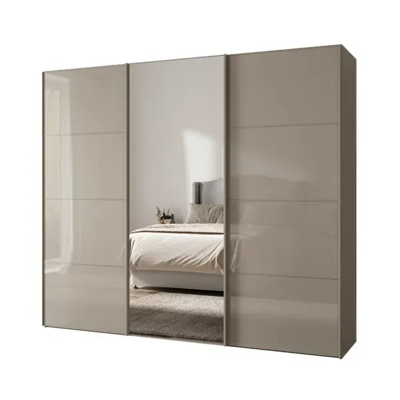 3-Door Sliding Wardrobe with Mirror - Pebble