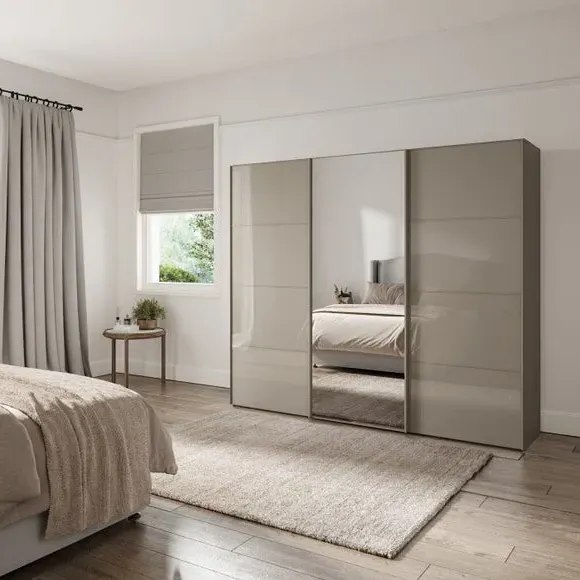 3-Door Sliding Wardrobe with Mirror - Pebble