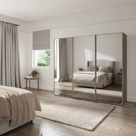 3-Door Sliding Wardrobe with Mirror - Pebble