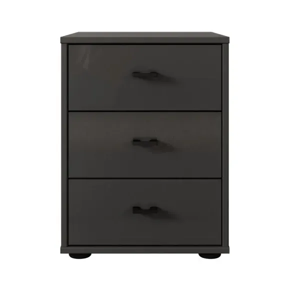3-Drawer Bedside Table Glass Front - Graphite