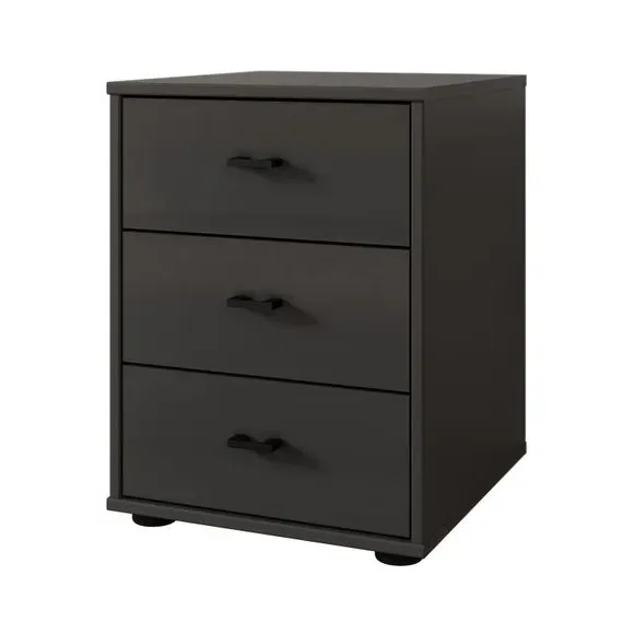 3-Drawer Bedside Table Glass Front - Graphite