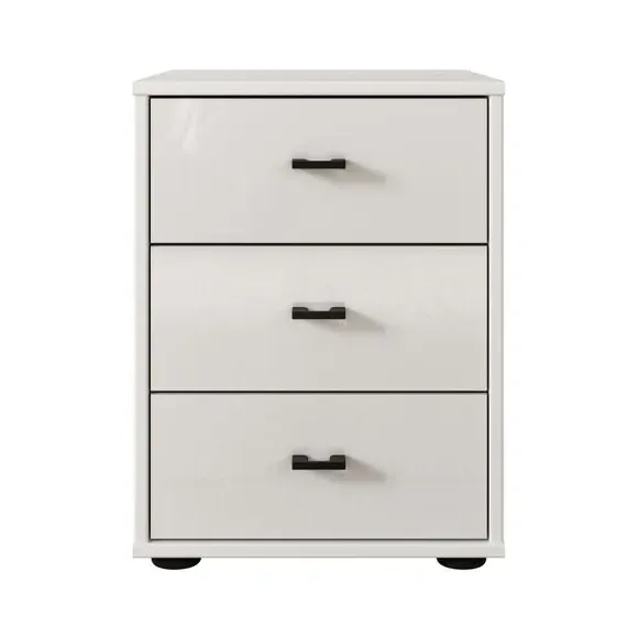 3-Drawer Bedside Table Glass Front - Off-White