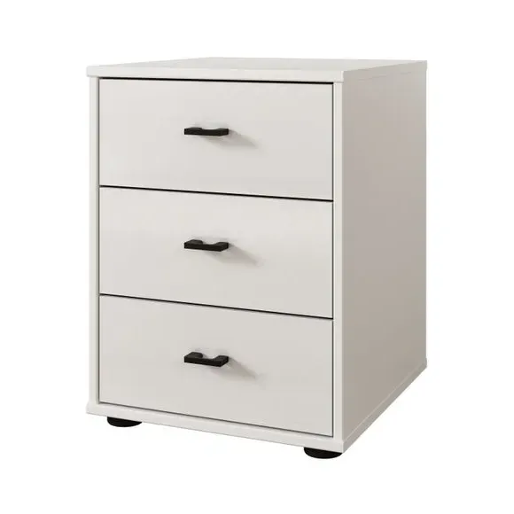 3-Drawer Bedside Table Glass Front - Off-White