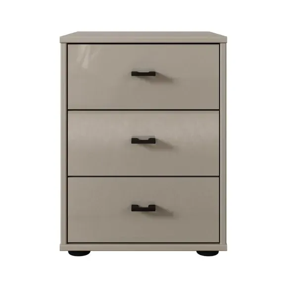 3-Drawer Bedside Table Glass Front - Pebble