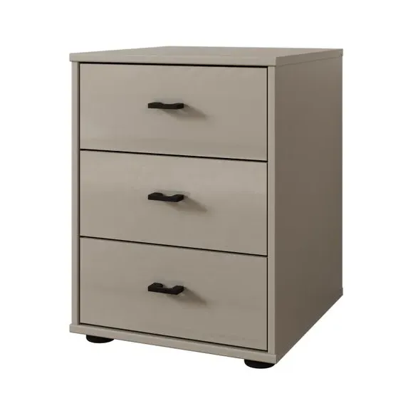 3-Drawer Bedside Table Glass Front - Pebble