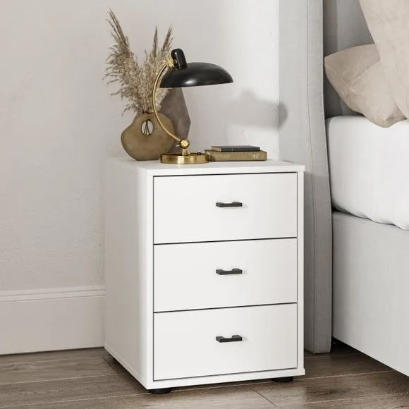 3-Drawer Bedside Table - Off-White, Matt Finish