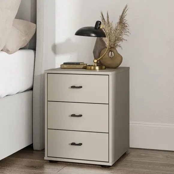 3-Drawer Bedside Table - Pebble, Matt Finish
