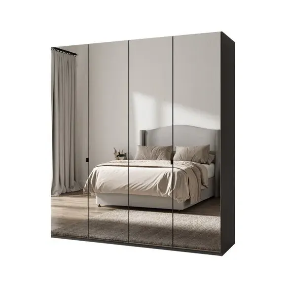 4-Door Mirrored Wardrobe - Graphite