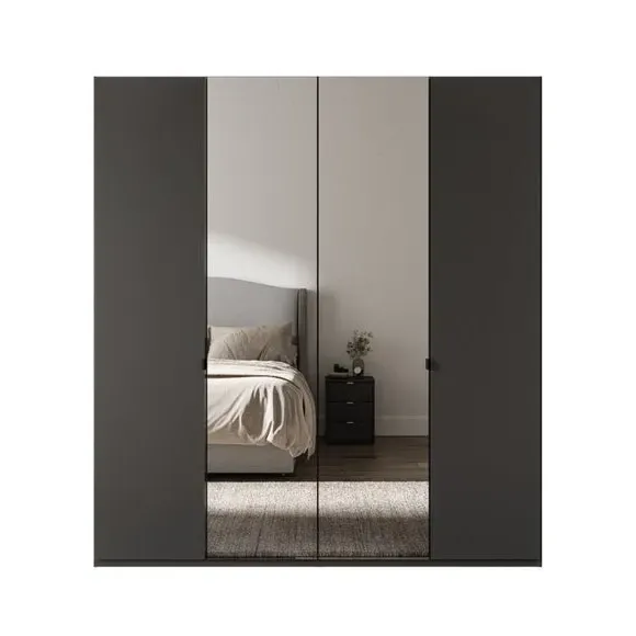 4-Door Mirrored Wardrobe - Graphite