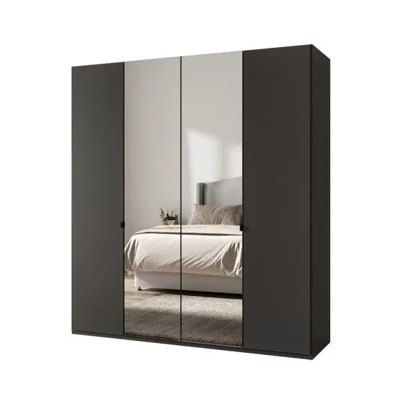 4-Door Mirrored Wardrobe - Graphite