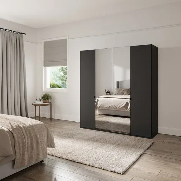 4-Door Mirrored Wardrobe - Graphite image