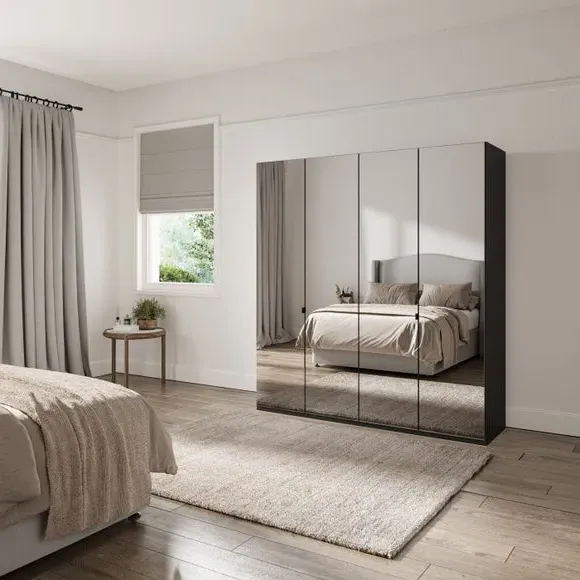 4-Door Mirrored Wardrobe - Graphite