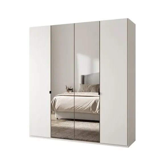 4-Door Mirrored Wardrobe - Off-White