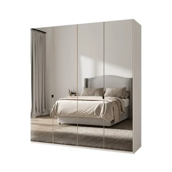 4-Door Mirrored Wardrobe - Off-White