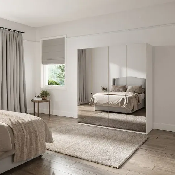4-Door Mirrored Wardrobe - Off-White