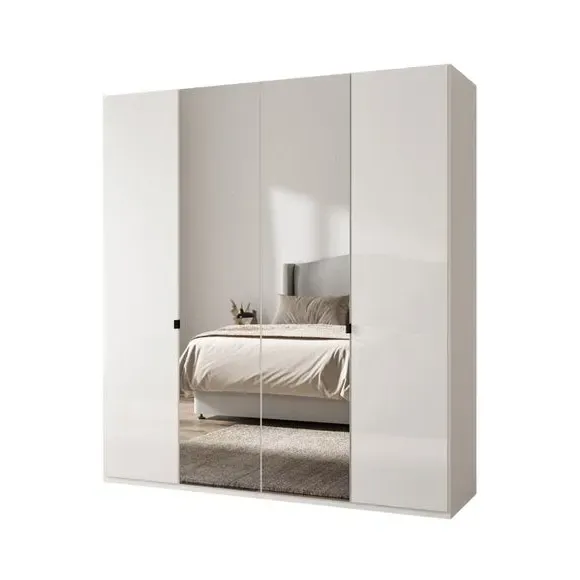 4-Door Mirrored Wardrobe - Off-White