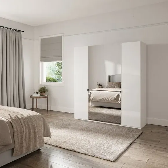 4-Door Mirrored Wardrobe - Off-White