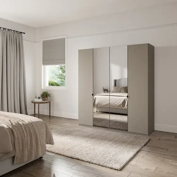 4-Door Mirrored Wardrobe - Pebble