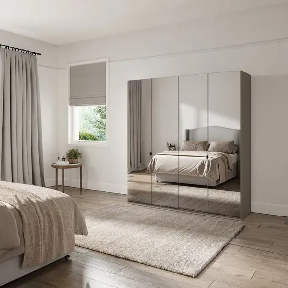 4-Door Mirrored Wardrobe - Pebble