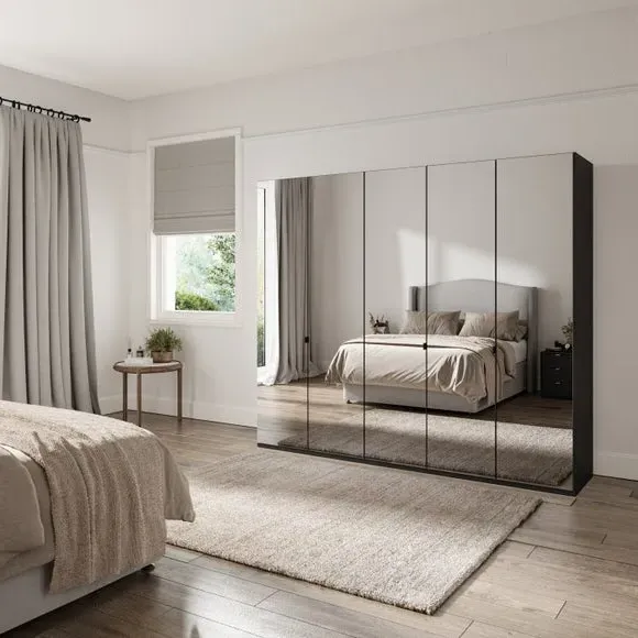 5-Door Mirrored Wardrobe - Graphite