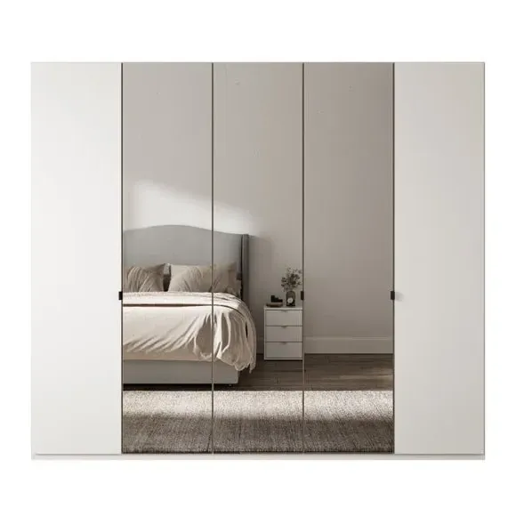 5-Door Mirrored Wardrobe - Off-White