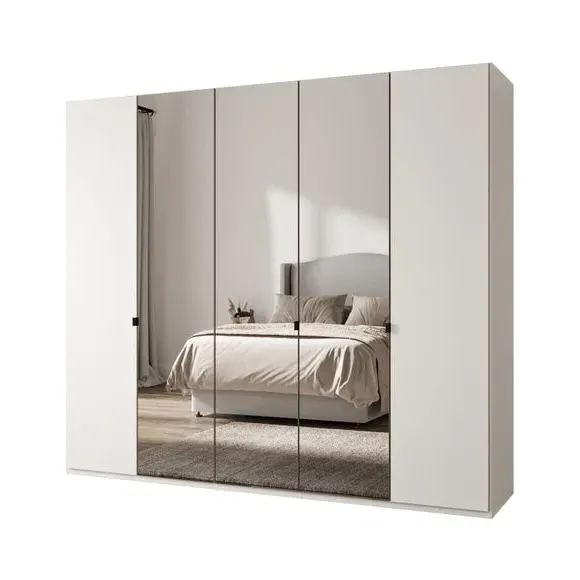 5-Door Mirrored Wardrobe - Off-White