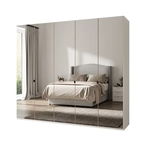 5-Door Mirrored Wardrobe - Off-White