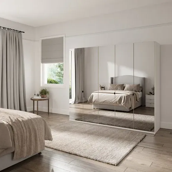 5-Door Mirrored Wardrobe - Off-White