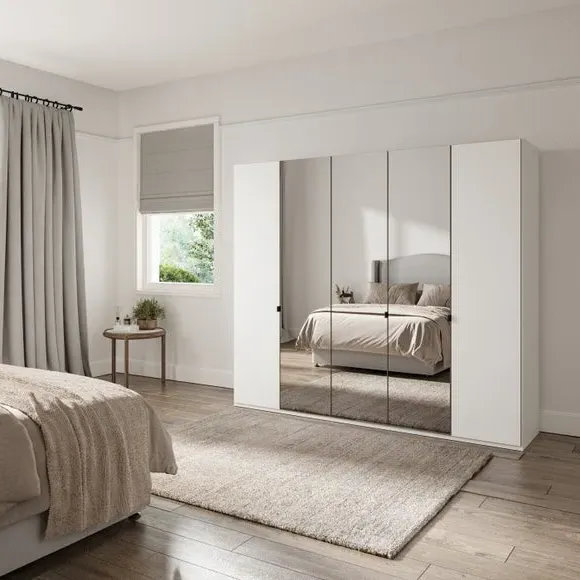 5-Door Mirrored Wardrobe - Off-White