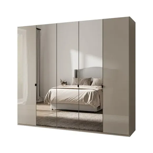5-Door Mirrored Wardrobe - Pebble