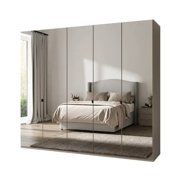 5-Door Mirrored Wardrobe - Pebble