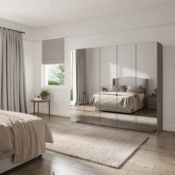 5-Door Mirrored Wardrobe - Pebble