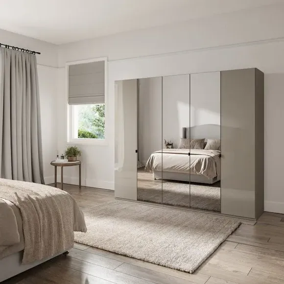 5-Door Mirrored Wardrobe - Pebble