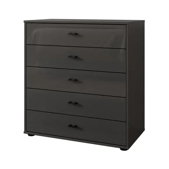 Large 5 Drawer Chest Glass Front - Graphite