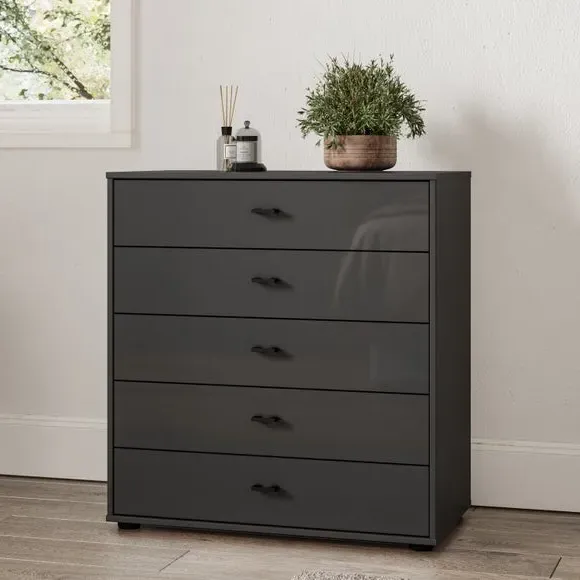 Large 5 Drawer Chest Glass Front - Graphite image