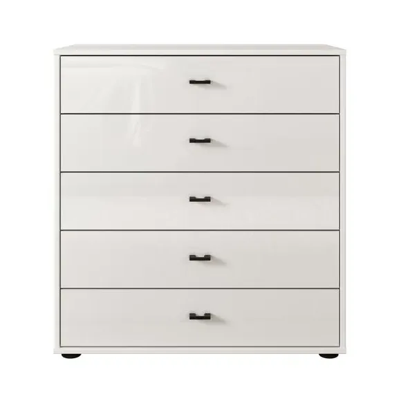 Large 5 Drawer Chest Glass Front - Off-White