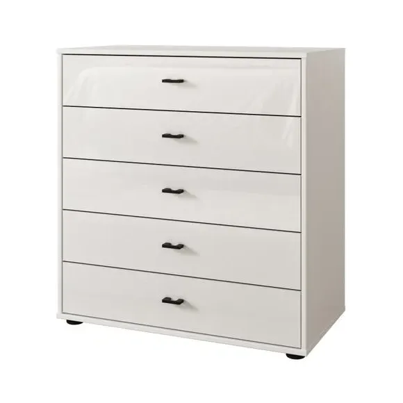 Large 5 Drawer Chest Glass Front - Off-White