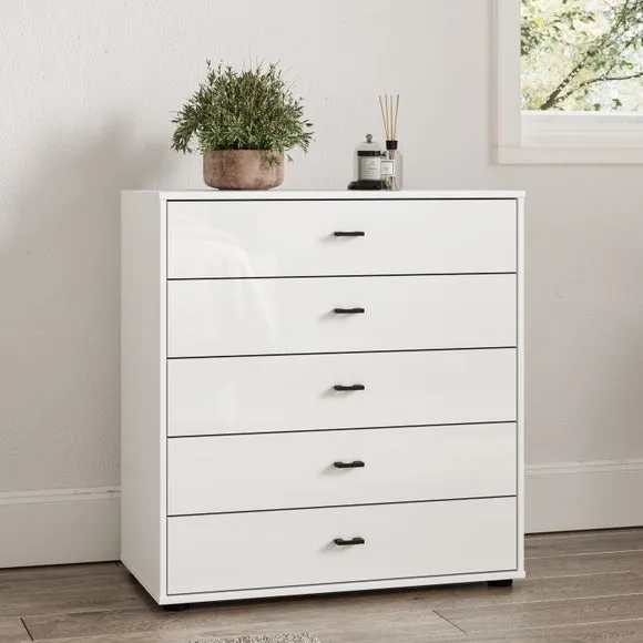 Large 5 Drawer Chest Glass Front - Off-White