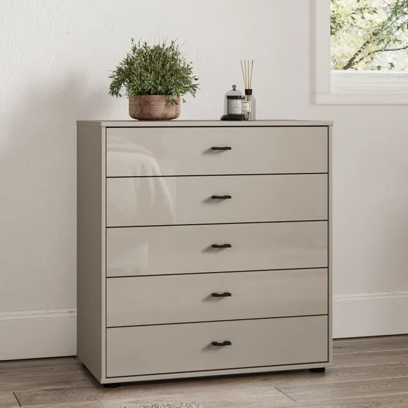 Large 5 Drawer Chest Glass Front - Pebble