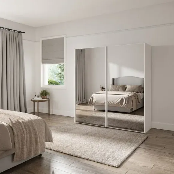 Sliding Mirrored Wardrobe - Off-White