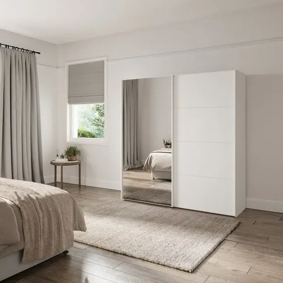 Sliding Mirrored Wardrobe - Off-White