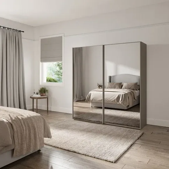 Sliding Mirrored Wardrobe - Pebble