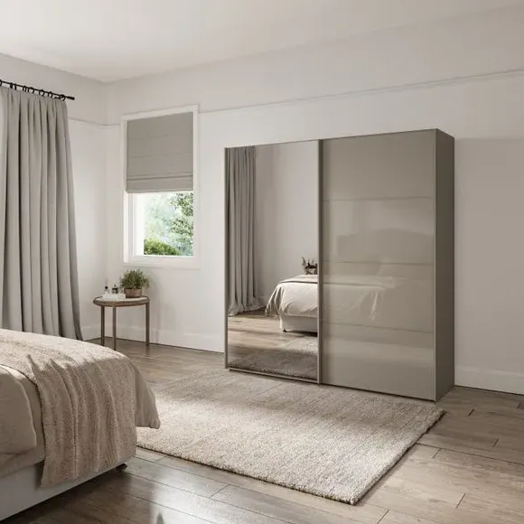 Sliding Mirrored Wardrobe - Pebble