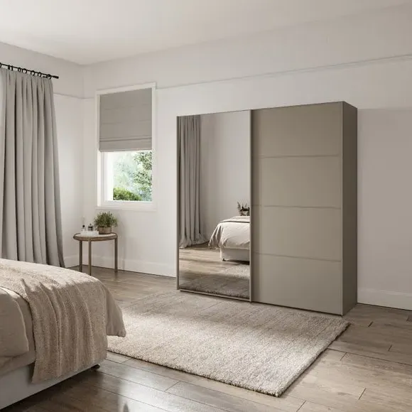 Sliding Mirrored Wardrobe - Pebble