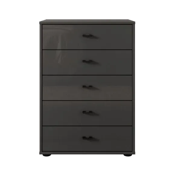 Small 5-Drawer Chest with Glass Fronts - Graphite