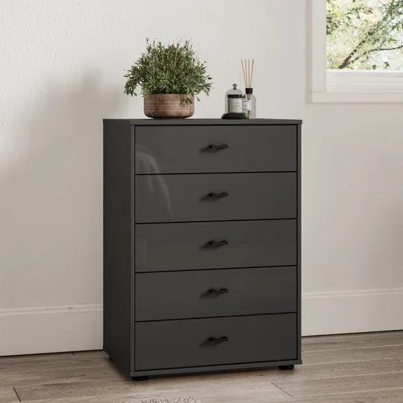 Small 5-Drawer Chest with Glass Fronts - Graphite image