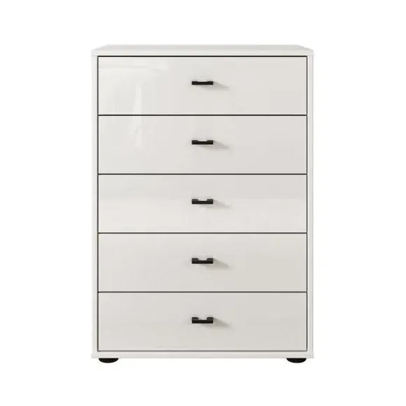 Small 5-Drawer Chest with Glass Fronts - Off-White