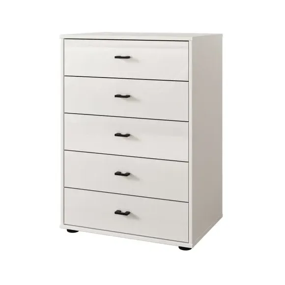 Small 5-Drawer Chest with Glass Fronts - Off-White